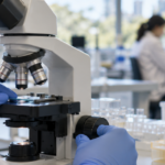 Researcher using a microscope in a laboratory 2